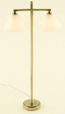 Modern Floor Lamp, 2 down shades, Pewter