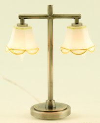 Modern Table Lamp, 2 Tulip Shade, Pewter